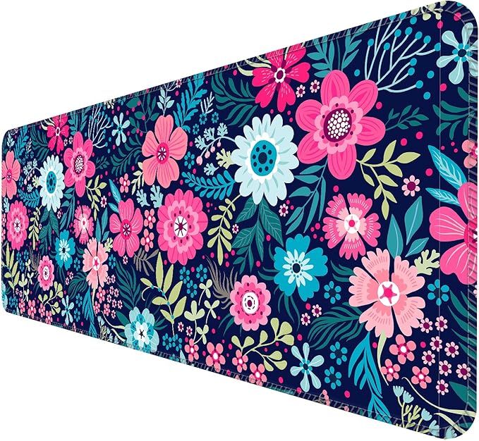 Desk Mat,Big Desk Pad,31.5 x 11.5in Extended Gaming Mouse Pad,Large Mouse Pad for Desk Rubber Base Mousepad with Stitched Edges,Keyboard Mouse Mat for Work Game Office Home - Beautiful Flowers