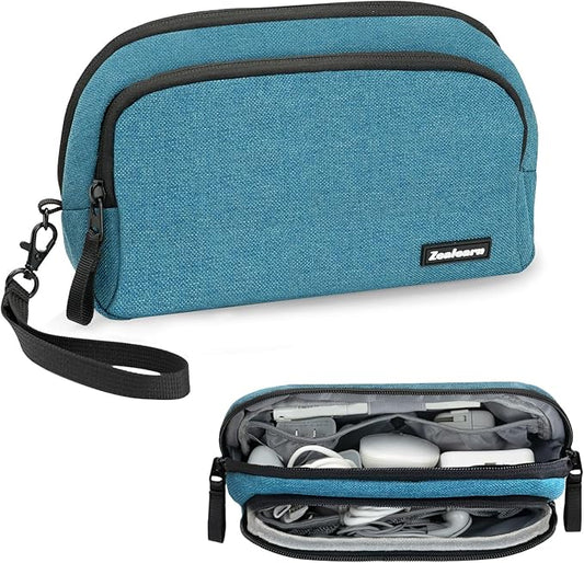 Portable Electronics Organizer Travel Case, Double Layers Tech Organizer, All-in-One Charger Storage Bag for Charging Cable, USB Cord, Charger, Power Bank, Flash Drive, Blue