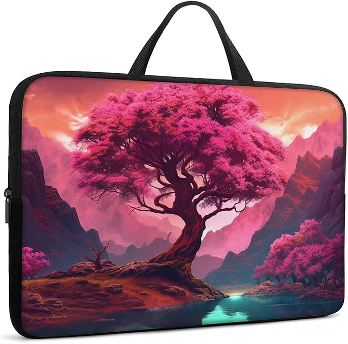 Laptop Sleeve Bag with Handle Computer Protective Soft Cover Case for 14 Inch 13 Inch Laptop,Pink Tree