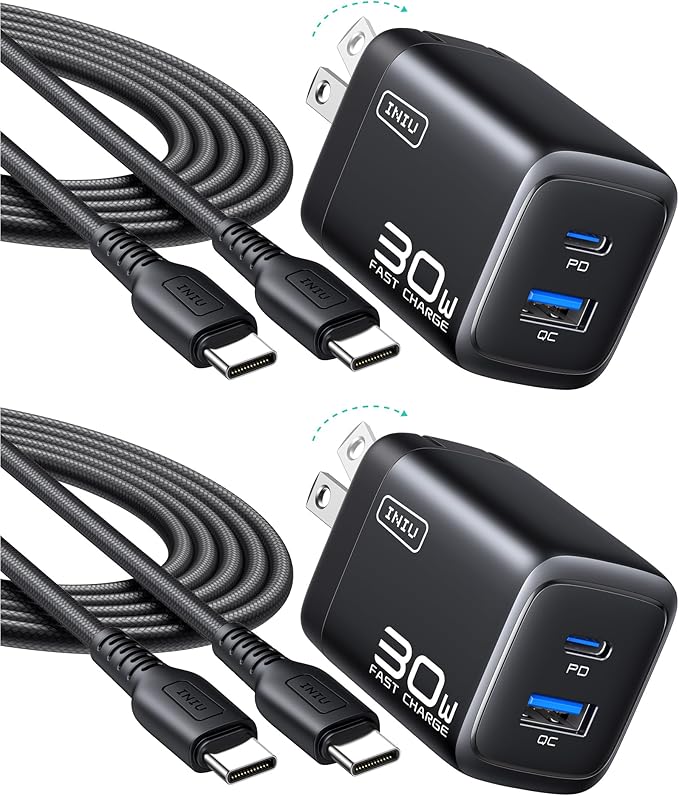INIU for iPhone 17 Charger, 30W 2-Port Type C Charger Fast Charging, Foldable USB C Charger Block with USBC Cable for iPhone 17 16 15 Pro Max, MacBook Air 13 M4 iPad 13 11, Samsung S25 S24, Goodle etc