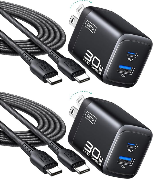 INIU for iPhone 17 Charger, 30W 2-Port Type C Charger Fast Charging, Foldable USB C Charger Block with USBC Cable for iPhone 17 16 15 Pro Max, MacBook Air 13 M4 iPad 13 11, Samsung S25 S24, Goodle etc