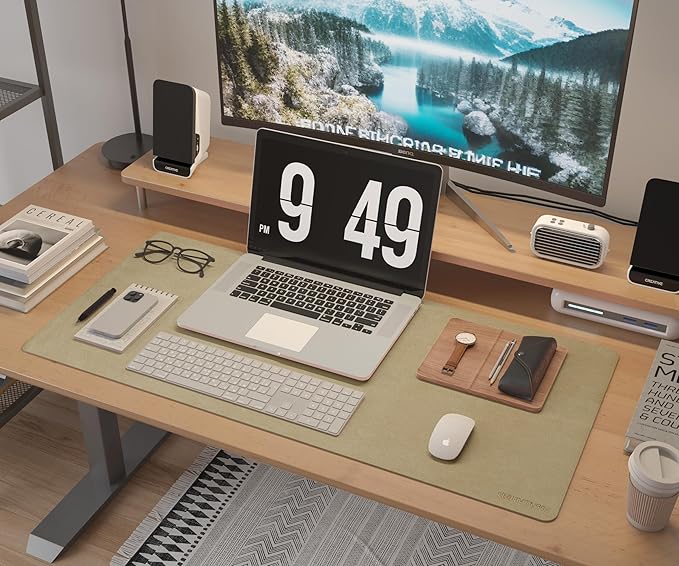 RENMTURE Dual-Sided Large Desk Pad, Faux Leather Natural Cork Mouse pad, Desk Accessories Protector, for Office and Home Work (Golden,36"x17")