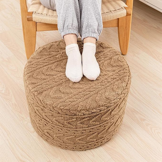 Boucle Pouf Ottoman and Foot Rest 20 x 20 x 14 Inches Floor Pouf Boho Foot Stool Home Decor for Couch Sofa Bean Bag Chairs Light Coffee