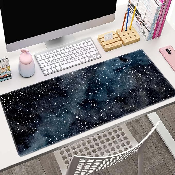 Dark Starry Deep Space Gaming Mouse Pad XL Extended Large Desk Mat Big Mousepad Non-Slip Rubber Base Stitched Edge Long Desk Pad for Desktop PC Computer Gamer,31.5×11.8 Inch