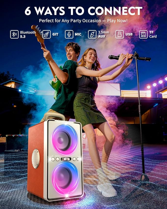Bluetooth Speaker, 240W Peak Loud Party Speaker with Big Bass, 20H Playtime, TWS, BT5.3, Large Portable Wireless Boom Box with LED Light for Outdoor Backyard Beach Home (Leather Orange)