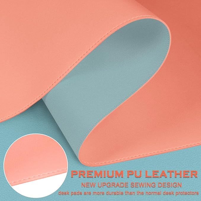 Dual-Sided Desk Mat, Large Pad, Waterproof Smooth PU Leather Blotter Protector, Mouse Pad, Desk Organizers, Office/Home Table Decor for Reading and Writing (Pale Orange+Grey, 47.2''23.6'')