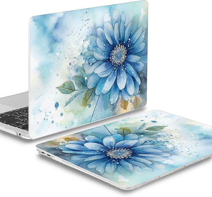 Mektron Case for MacBook Air 13 inch M1 A2337 A2179 A1932,Hard Cover 2018-2021 Air 13-inch with Touch ID, Exclusively Designed Protective Shell with Screen Protector,Watercolor Blue Flower