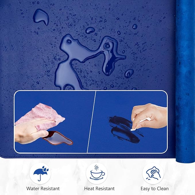 Dual-Sided Desk Pad, Large Mouse Pad - Natural Cork & PU Leather Non-Slip Waterproof Desk Mats for Office and Home (Blue, 31.5" x 15.7")