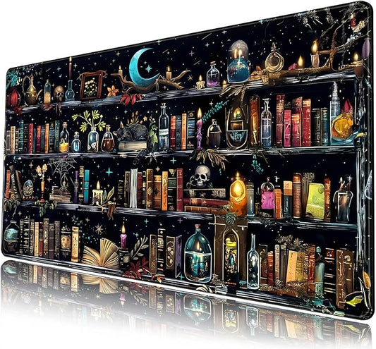Bookshelf Desk Mat Black Library Aesthetic Desk Pad Large Gaming Mouse Pad 31.5x15.7 in Bookcase XXL Extended Mousepad Book Keyboard Mouse Mat for Work Game Office Home