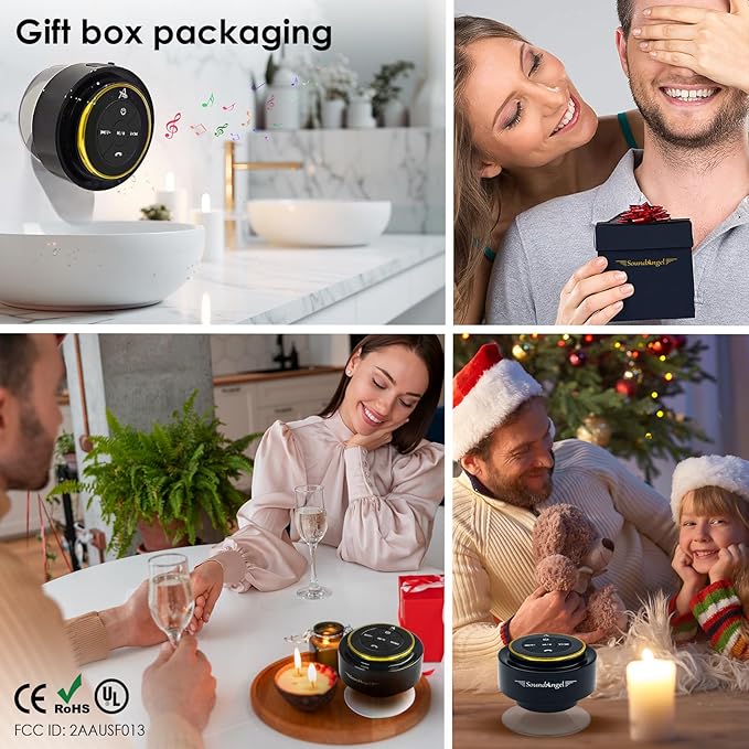 XLEADER (Upgraded Pro Shower Speaker, Certified IPX7 Waterproof Bluetooth Speaker, 8W Crystal Sound&Rich Bass, 15H Playtime, with Suction Cup&Silicone Lanyard,Ideal Gifts, SoundAngel Mate(2 Gen) Gold