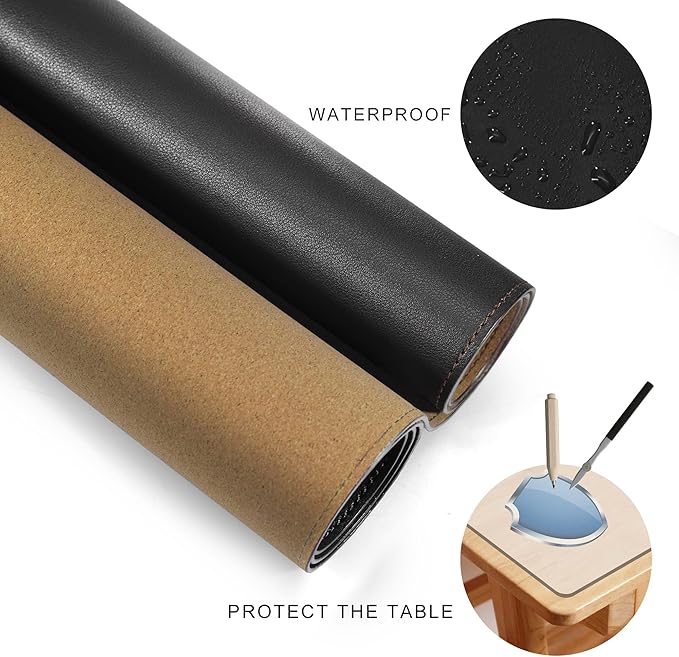 MAIDERN 47.2" x 15.7" Cork & Leather Desk Pad, Large XXL Mat, Full Mouse Pad, Dual Sided Protector for Gaming Home Office (Black)