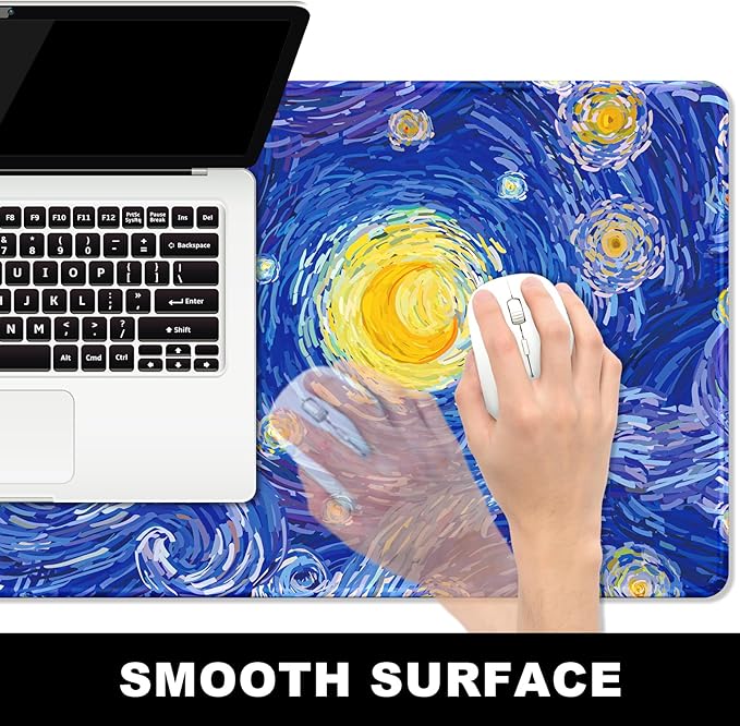 BOSOBO Large Mouse Pad, Desk Pad, XXL XL Extended Gaming Mouse Pad, Desk Mat for Office & Home, Long Keyboard Mat, Huge Mouse Pad, Desktop Full Cover 35.5 x 15.7 Inches, Van Gogh Starry Night