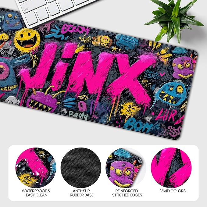 35.4 x 15.7 inches，Extra Large Gaming Mouse Pad，with Fun Graffiti Artwork Desk Mat, School, and Home Decoration，Mouse Pads for Workstation, Striking Text Design Features a Non-Slip Rubber Base