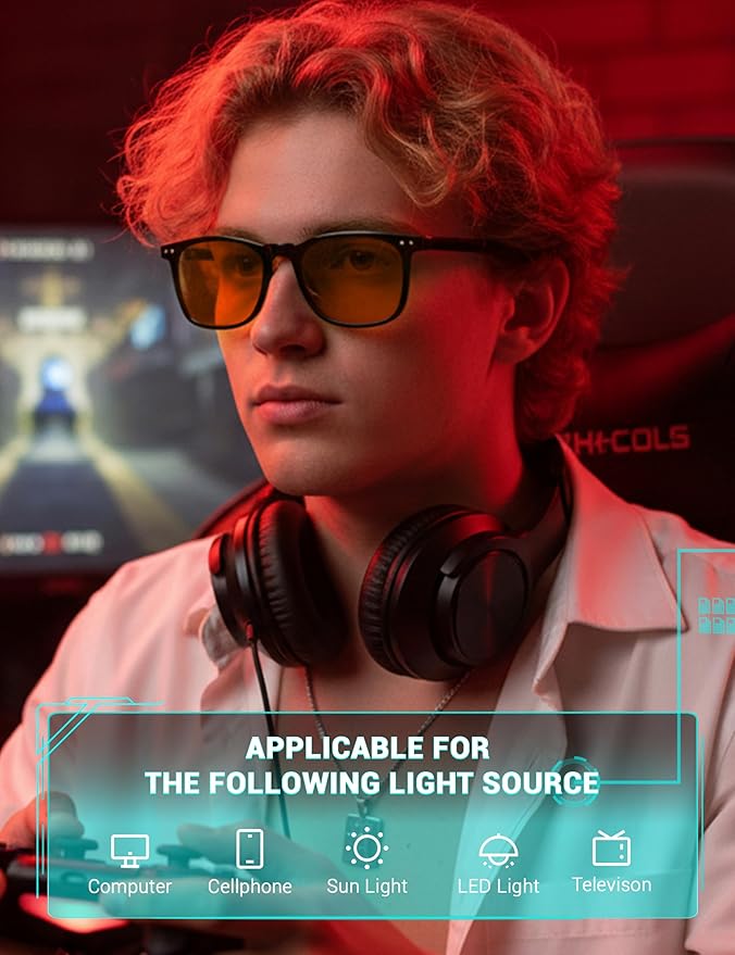 TIJN Sleep Glasses Blue Light Blocking Square Eyeglasses Dual AR Coatings for Computer Gaming Screen Fatigue & UV Protection
