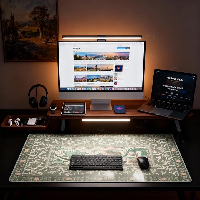 Sage Green Floral XXL Desk Pad Mat - Extra Large Mouse Pad with Anti-Slip Base & Stitched Edges for Women, Office, Home Desktop Computer Keyboard, Aesthetic Office Decor Supplies