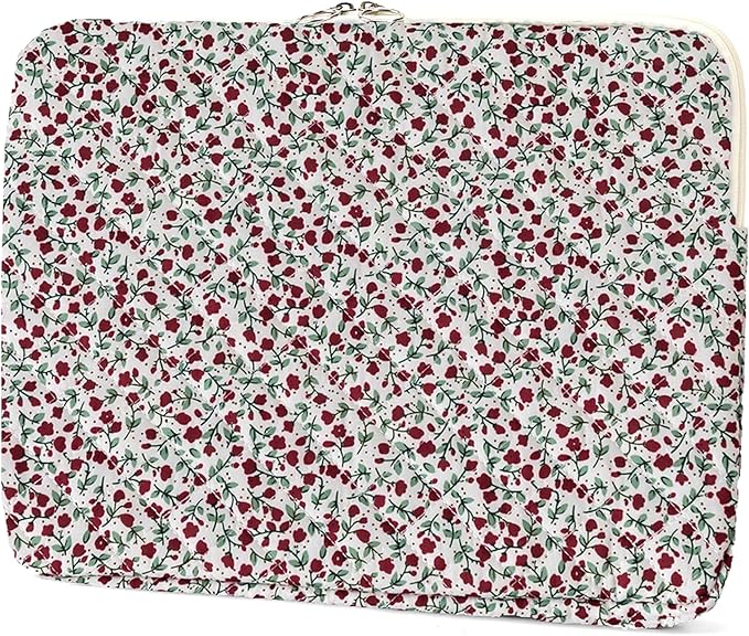 Puffy Laptop Sleeve 13-15.6 Inch Cute Quilted Laptop Protective Case Padded Floral Computer Sleeve for MacBook (B-red, 15 Inch)