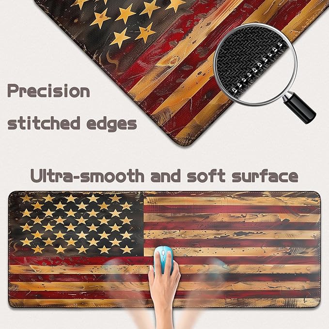 Mouse Pad Gaming - Desk Mat for Keyboard and Mouse - Large Mouse Pads for Desk, Gaming Mousepad with Non-Slip Base, Desks Pad (31.5" X 11.8") for Game (American Antique Flag, 31.5L x 11.8W inches)