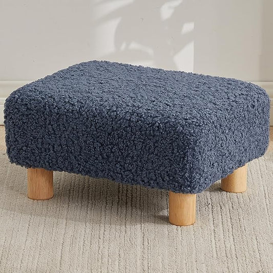 Small Foot Stool Ottoman, Sherpa Footstool Ottoman Foot Rest for Couch, Rectangle Footstools and Ottomans Small for Living Room, Entryway and Bedroom (Navy Blue)