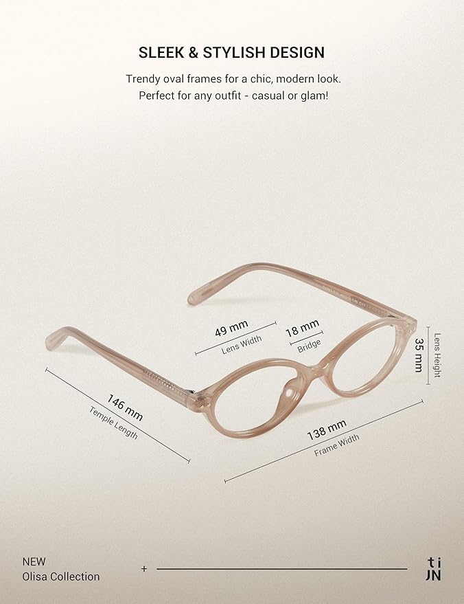 TIJN Olisa Blue Light Blocking Glasses for Women Men,Retro Oval Frame Bluelight Eyeglasses for Gaming/Computer/Screen