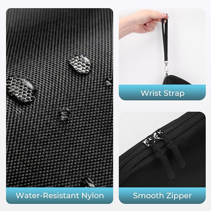 FYY Travel Cable Organizer - 8 Compartments Lightweight Water Resistant Tech Pouch with Wrist Strap Portable Electronic Accessories Case for Cord Charger Storage for Travel Home Office Black (Medium)