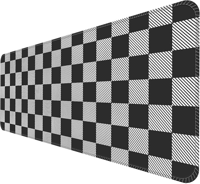 Desk Mat,Big Desk Pad,31.5 x 11.5in Extended Gaming Mouse Pad,Large Mouse Pad for Desk Rubber Base Mousepad with Stitched Edges,Keyboard Mouse Mat for Work Game Office Home - Black Grey Chessboard