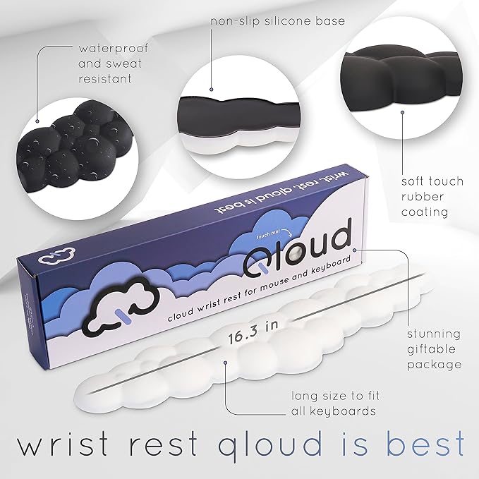 Create-ables Qloud Cloud Wrist Rest Keyboard Wrist Rest for Computer Keyboard Pad, Cloud Keyboard Wrist Rest, Wrist Pad for Keyboard, Memory Foam, Non Slip Base, Comes with Mouse Pad - Soft Gray
