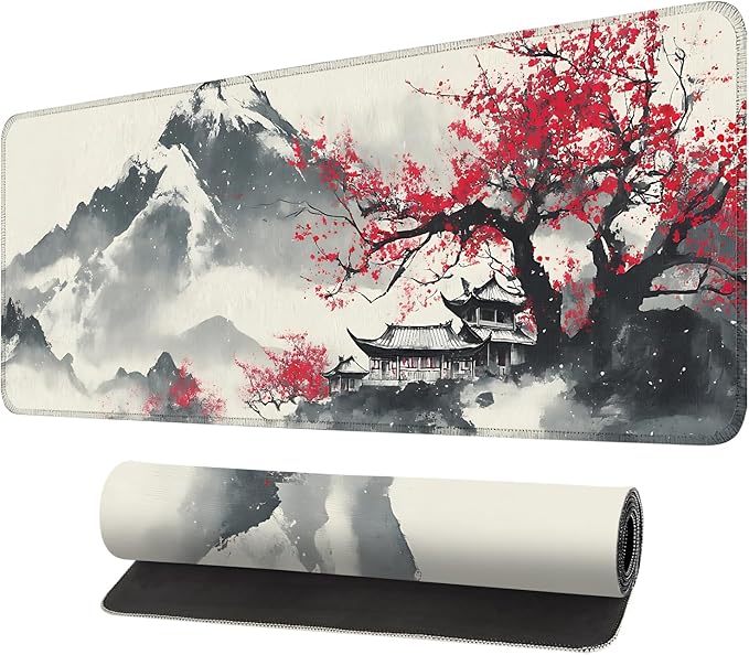 Mouse Pad, Large Anti-Slip with Stitched Edges Desk Mat Desktop Laptop Computer Desk Keyboard Mat,Table Protector Blotter Mat (Plum Blossom, 31.5" x 11.8")