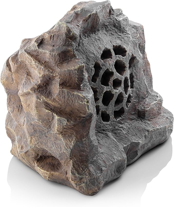Alpine Corporation 11" Tall Waterproof Bluetooth Solar-Powered Wireless Rock Speaker with 50 Foot Range High-Fidelity Sound, and Portable Audio System, Gray