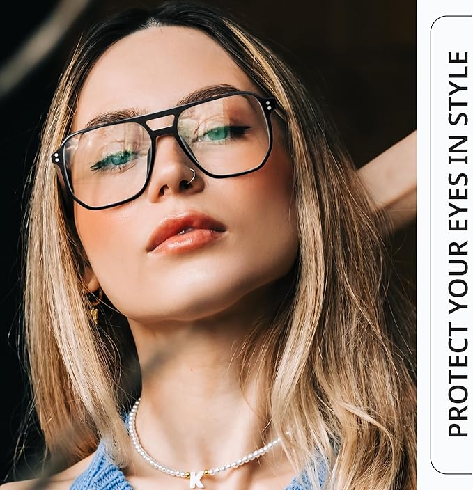 livho Retro Aviator Blue Light Blocking Glasses for Women Men with Soft Case, Trendy Rectangle Computer Eyeglasses