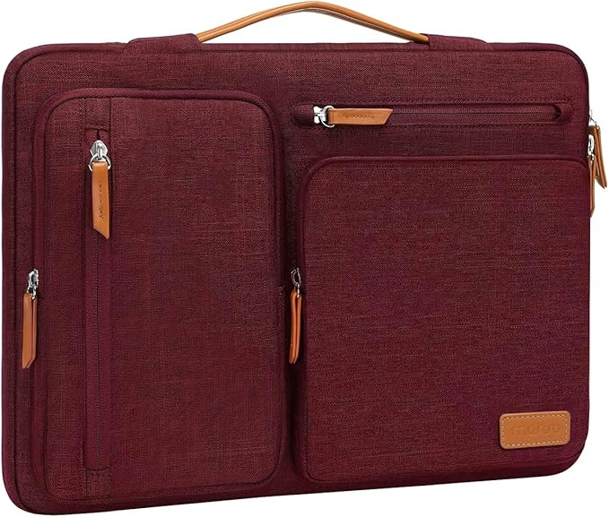MOSISO 360 Protective Laptop Case 14 inch, 14 inch Laptop Sleeve Compatible with HP Lenovo Dell ASUS Acer, HP, Dell Latitude, Lenovo, Side Open Carrying Case with 4 Zipper Pockets&Handle, Wine Red