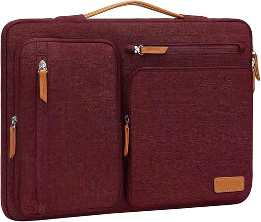 MOSISO 360 Protective Laptop Case 14 inch, 14 inch Laptop Sleeve Compatible with HP Lenovo Dell ASUS Acer, HP, Dell Latitude, Lenovo, Side Open Carrying Case with 4 Zipper Pockets&Handle, Wine Red
