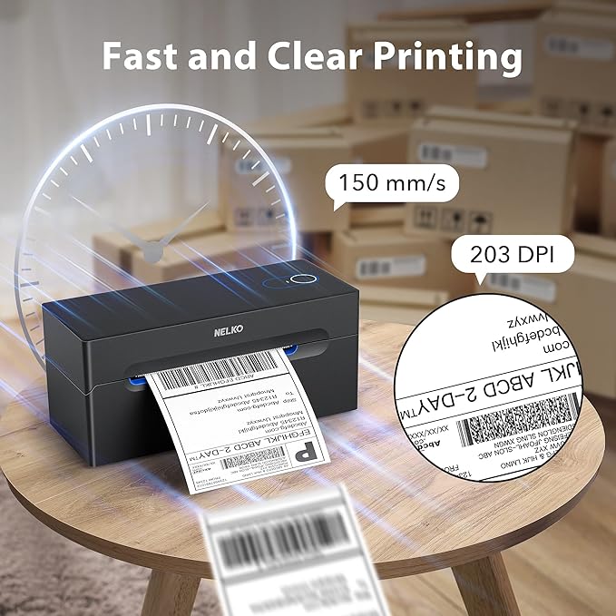 Nelko Bluetooth Thermal Shipping Label Printer, Wireless 4x6 Shipping Label Printer for Shipping Packages, Support Android, iPhone and Windows, Widely Used for Amazon, Shopify (Black)