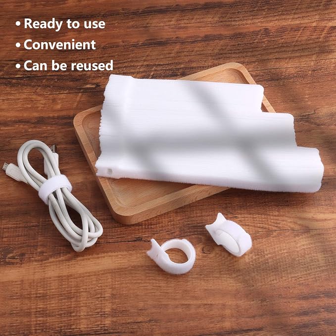 Pasow 60pcs Fastening Microfiber Cloth Cable Ties Wire Management (6/7/8 Inch, White) - Image 5