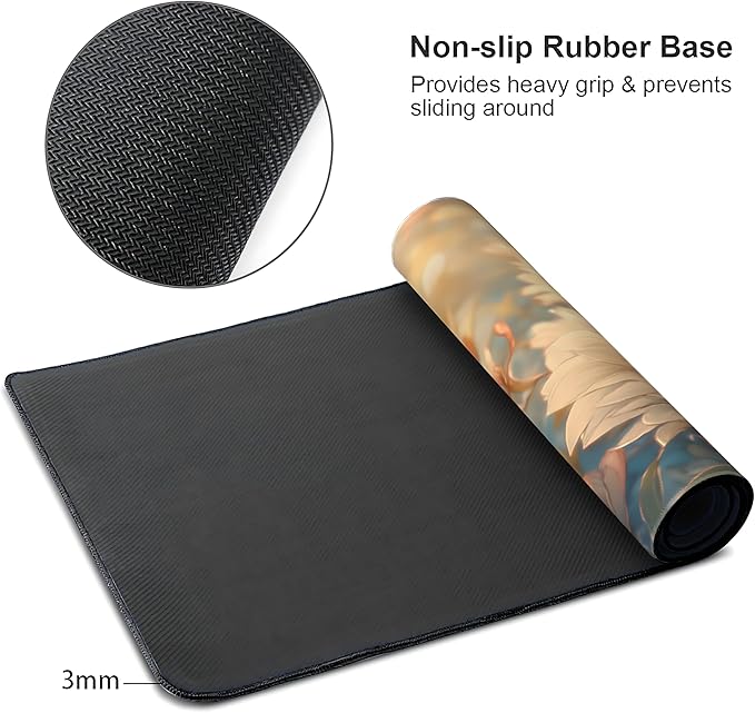 Floral Aesthetic Dahlia Gaming Mouse Pad, Orange White Dreamy Desk Mat with Anti-Slip Base & Stitched Edges, Computer Keyboard & Laptop Pad, 35.4" x 15.7" in in Workstation Accessories