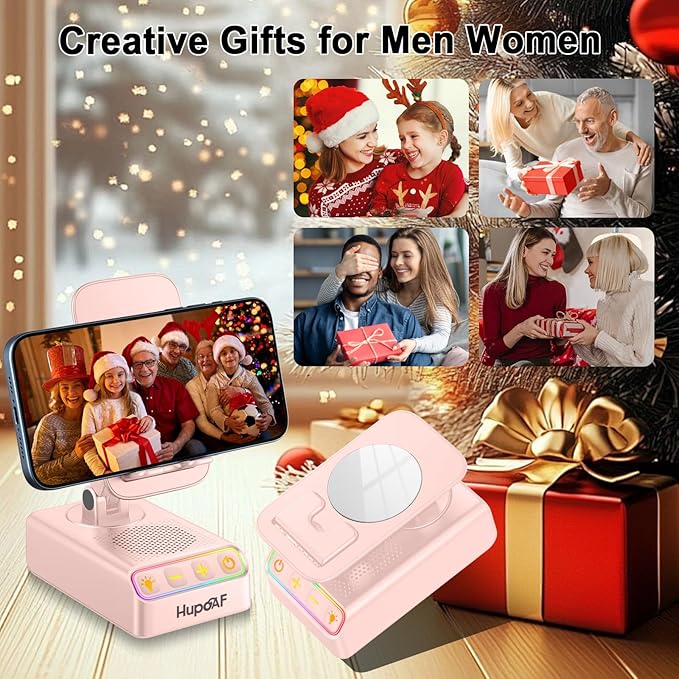 Adjustable Cell Phone Stand with Wireless Induction Bluetooth Speaker, HD Surround Sound for Home and Outdoors, Compatible with iPhone/Samsung Galaxy, 2026 Birthday Gifts for Men Women Dad Mom