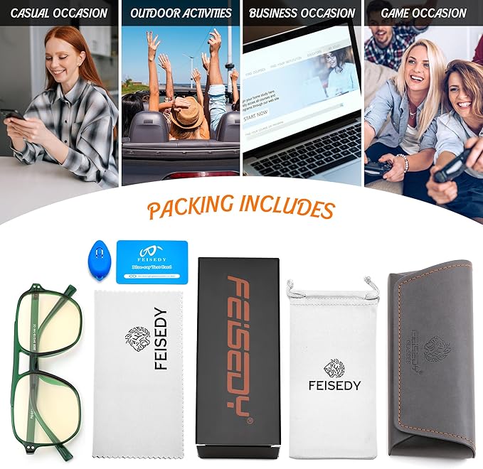 FEISEDY Amber Blue Light Glasses for Computer Gaming Orange/Yellow lens Anti Eyestrain Sleep Glasses G2835
