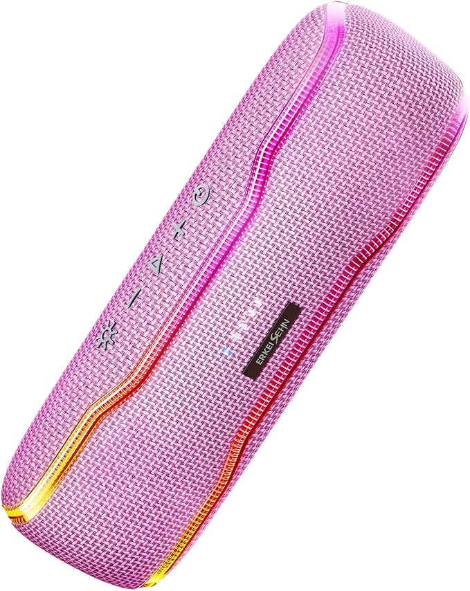ERKEI SEHN Bluetooth Speaker, IPX7 Waterproof Wireless Speakers, Flashing Light, 25W Super Bass, 24H Playtime, Birthday Valentines Gifts for Him/Men, TWS Pairing, Beach Vacation Essentials, Pink