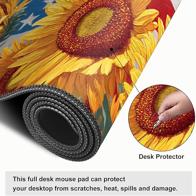 Mouse Pad, Large Anti-Slip with Stitched Edges Desk Mat Desktop Laptop Computer Desk Keyboard Mat,Table Protector Blotter Mat (Sunflower, 31.5" x 11.8")