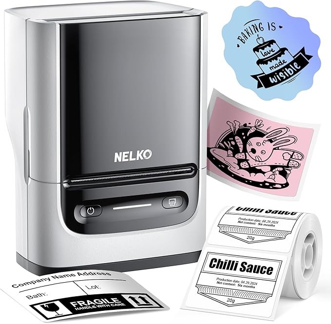 Nelko Label Maker Machine with Tape, PM220 Bluetooth Label Printer, 2 Inch Portable Thermal Printer for Small Business, Address, Logo, Clothing, Smart AI APP for iOS, Android & PC, White