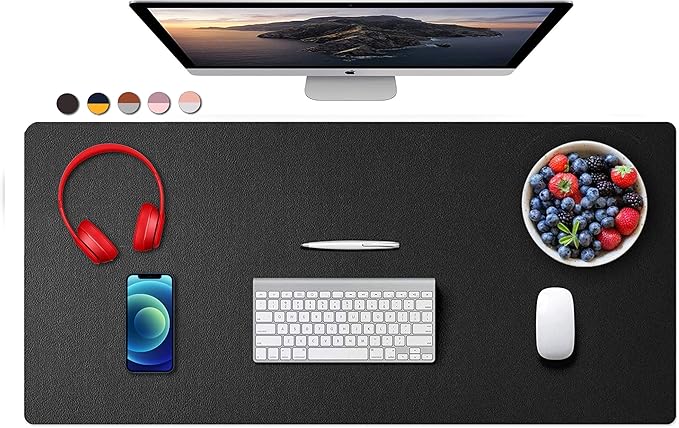 Dual Sided PU Leather Desk Pad, Mouse Pad, Office Desk Mat, Non-Slip Laptop Desk Pad, Waterproof Desk Writing Pad for Office and Home (35.4" x 17.7", Black)