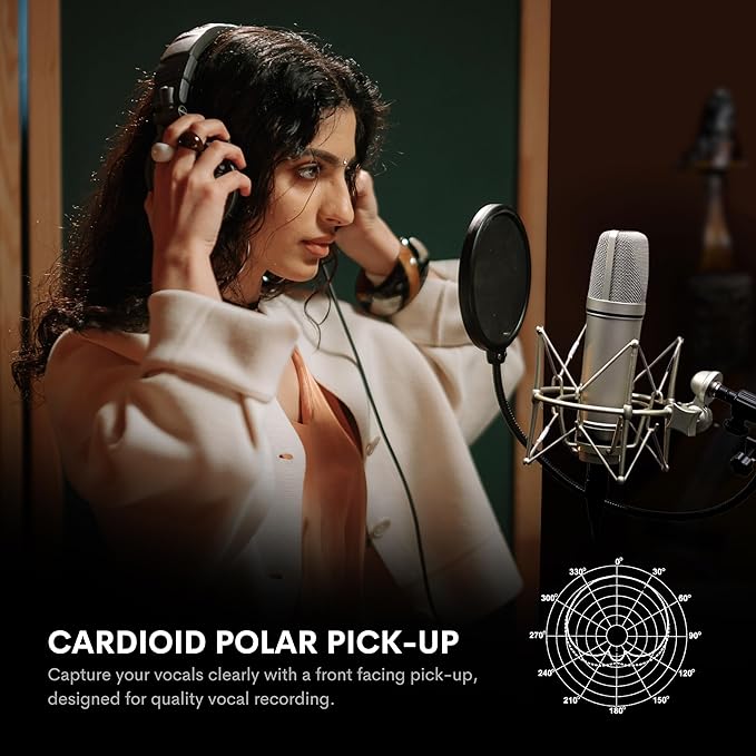 Melon Audio MA-87 Studio Condenser Microphone, 26mm Gold Large Diaphragm Capsule, Including Foam Filter, Metal Shock Mount, XLR Cable and Mic Bag - for Singing, Vocal Recording and Podcasting