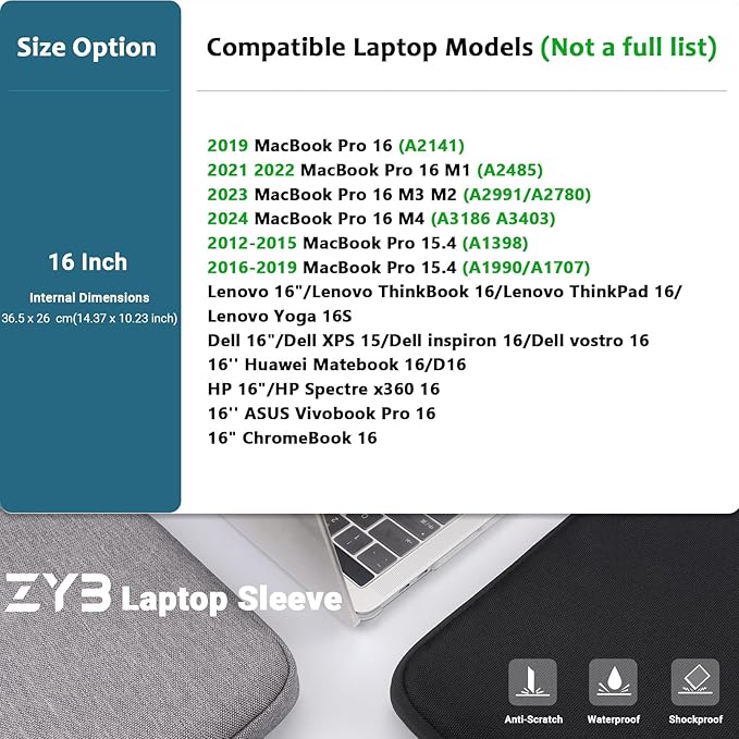 ZYB Laptop Case 16 Inch,16 Inch Laptop Sleeve for 16 Inch Notebook MacBook Pro 16 Lenovo ThinkBook/IdeaPad/ThinkPad HP Dell Acer ASUS etc Waterproof Computer Sleeve with Pocket & Accessory Bag-Blue