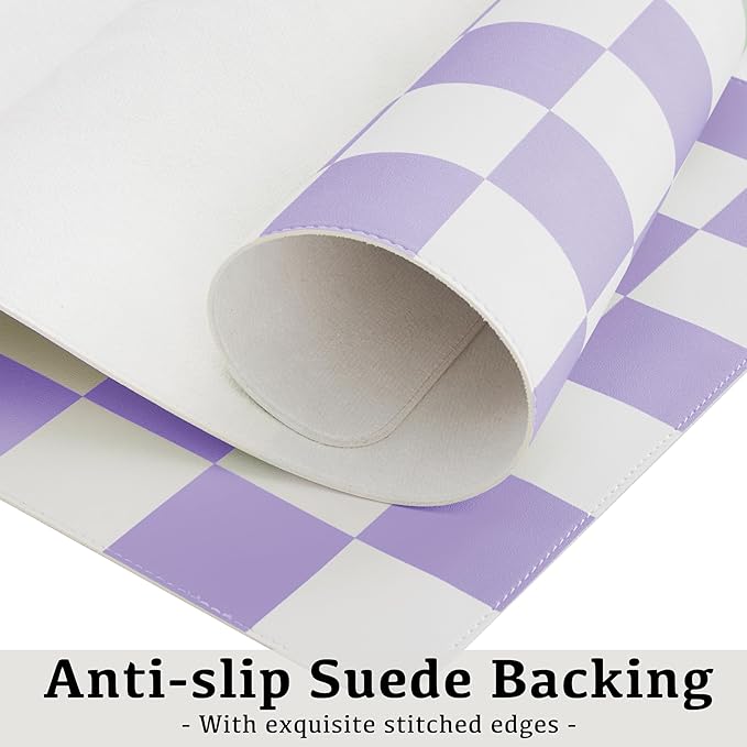 Checkered Desk Mat, 31.5" x 15.7" Large Cute Purple Aesthetic Retro Girl Women Accessories, PU Leather Computer Laptop Mat Mouse Keyboard Pad, Desk Writing Makeup Mat for Vanity/Work/Home Decor