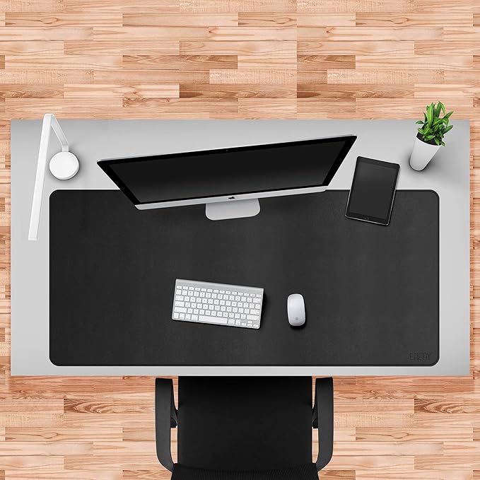 Cacoy Large Desk Mat, 48" x 24" Leather Desk Pad Protector with Cork & PU Leather, Double-Sided Office Desk Cover Mat, Large Computer Mouse Pad, Waterproof Desk Blotter Pad for Office and Home, Black