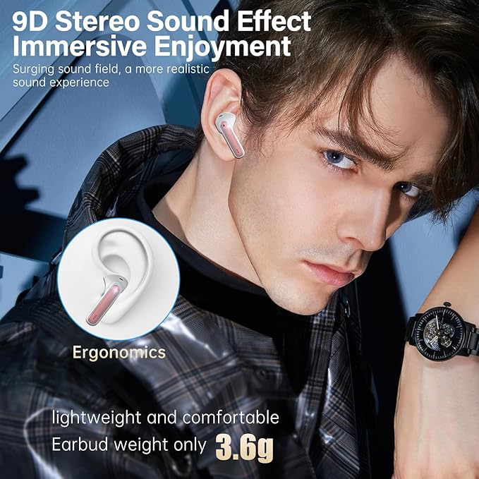 A10 Pro Wireless Earbuds Bluetooth 5.3 HiFi Stereo, 50H Playback LED Digital Display Earphones, ENC Noise Cancelling Mic, Ergonomic Sport Headphone Headset for Gym/Running/Work - Rose Gold