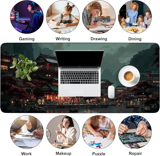 Mouse Pad, Large Anti-Slip with Stitched Edges Desk Mat Desktop Laptop Computer Desk Keyboard Mat,Table Protector Blotter Mat (Moon, 35.4" x 15.7")