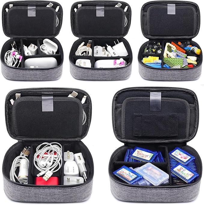 sisma Travel Electronics Organizer Small Carrying Case for Cables Phone Chargers USB Plugs Power Cords Earbuds Adapter Tech Accessories Pouch -Grey