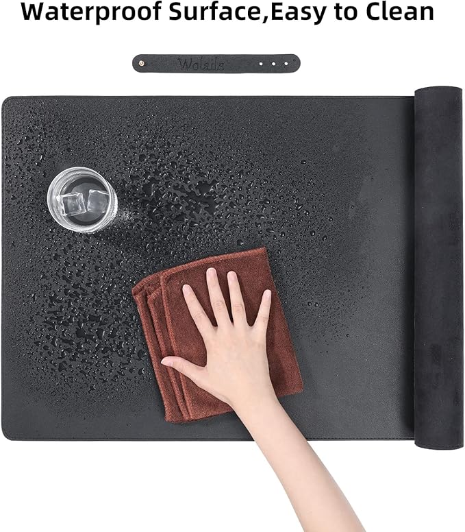 Desk Pad 36x17 inches,PU Leather Desk Blotter,Non-Slip Base Waterproof Surface Office Desk Mat Protector,Old Desktop Cover Decor,Large Mouse Pad,Black