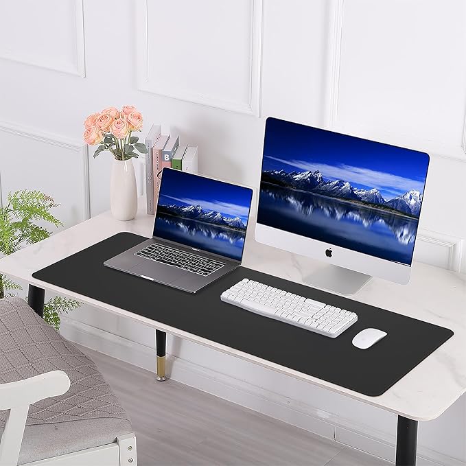 AFIING Dual-Sided Cork Desk Pad, PU Leather Desk Mat Protector, Waterproof Large Mouse Pad for Office Desk, Non-Slip Writing Surface for Home & Office (35" x 17", Black)