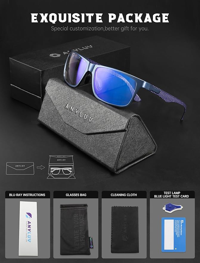 ANYLUV Carbon Fiber Reading Glasses for Men Women, Blue Light Blocking Computer Readers, Anti Glare Spring Hinge